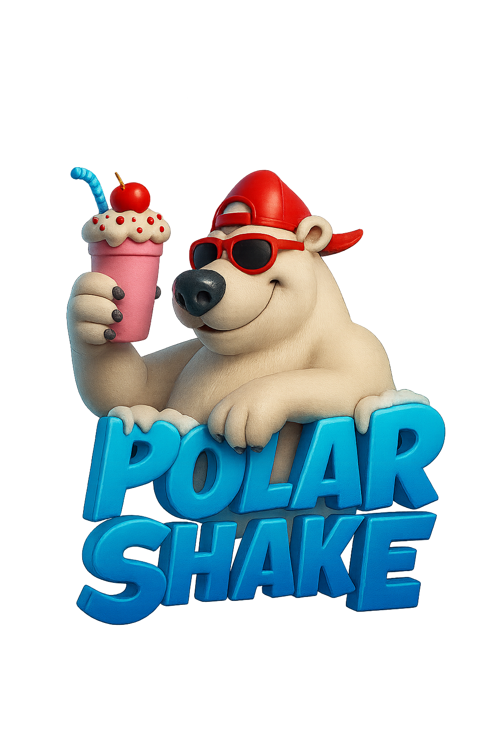 The Polar Shake bear mascot holding a strawberry milkshake
