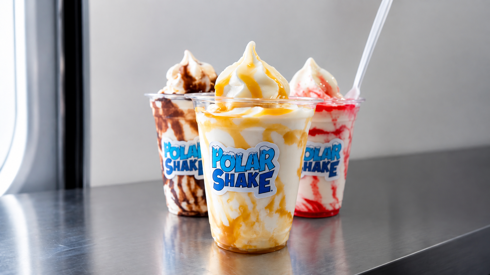 Signature sundae with Polar Shake branding in motion